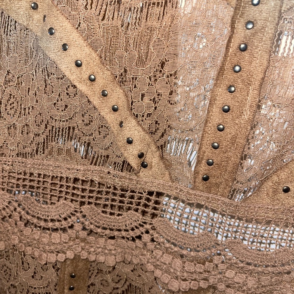 Nwot vocal duster boho western camel color with studs and lace - Picture 4 of 5